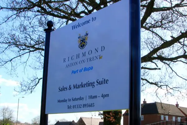 site entrance sign post and board, sign posts, boards
