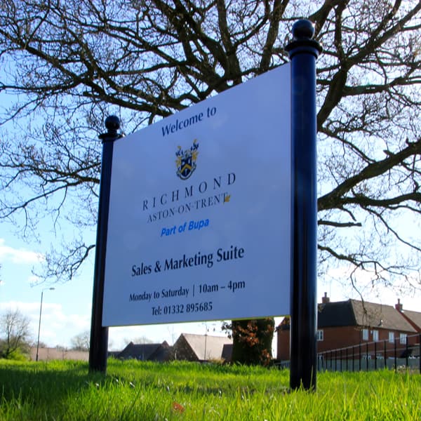 site entrance sign post and board, sign posts, boards